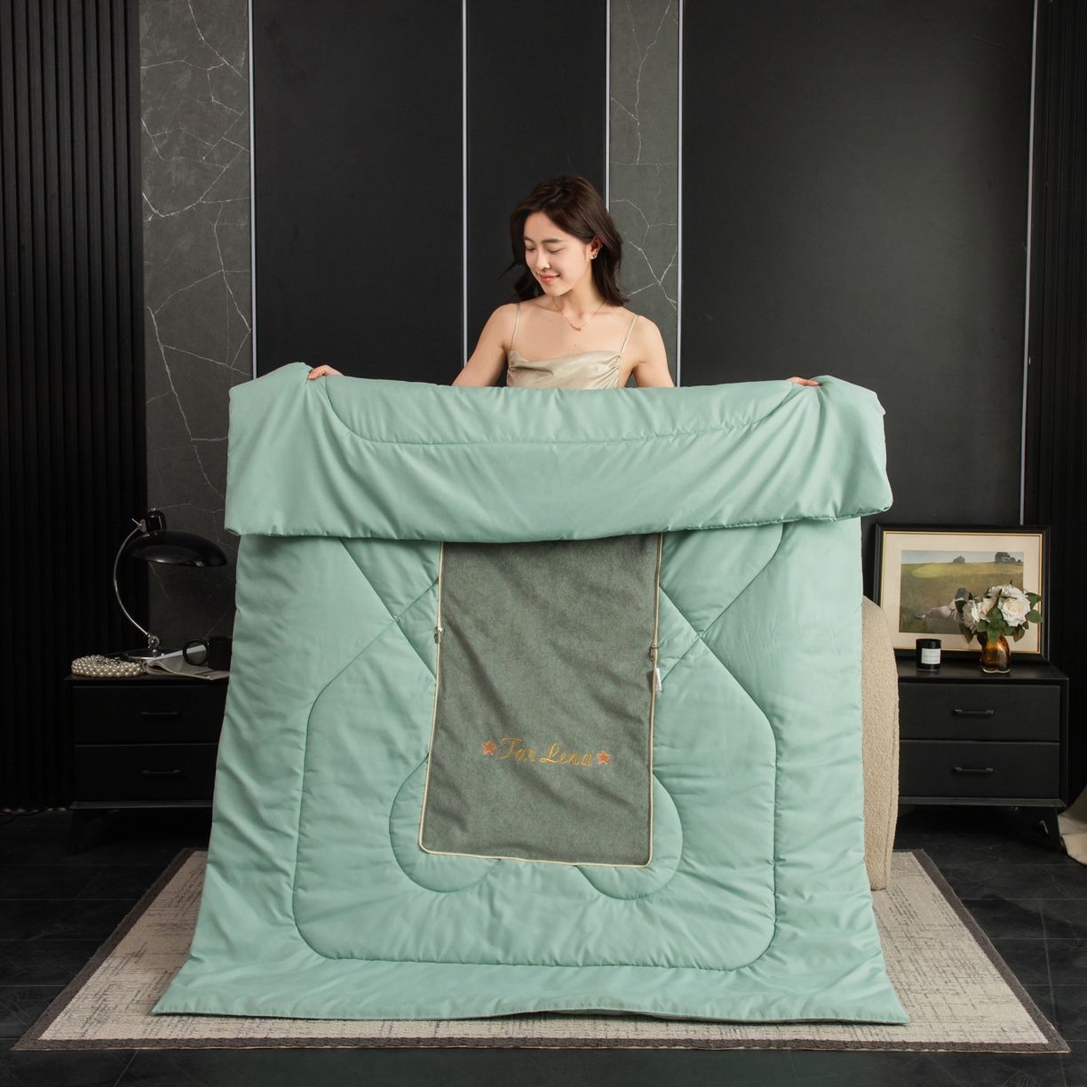 91家纺网 家纺一手货源 找家纺 雷娜家居 2026新款刺绣抱枕被简尚系列 简尚-琥珀