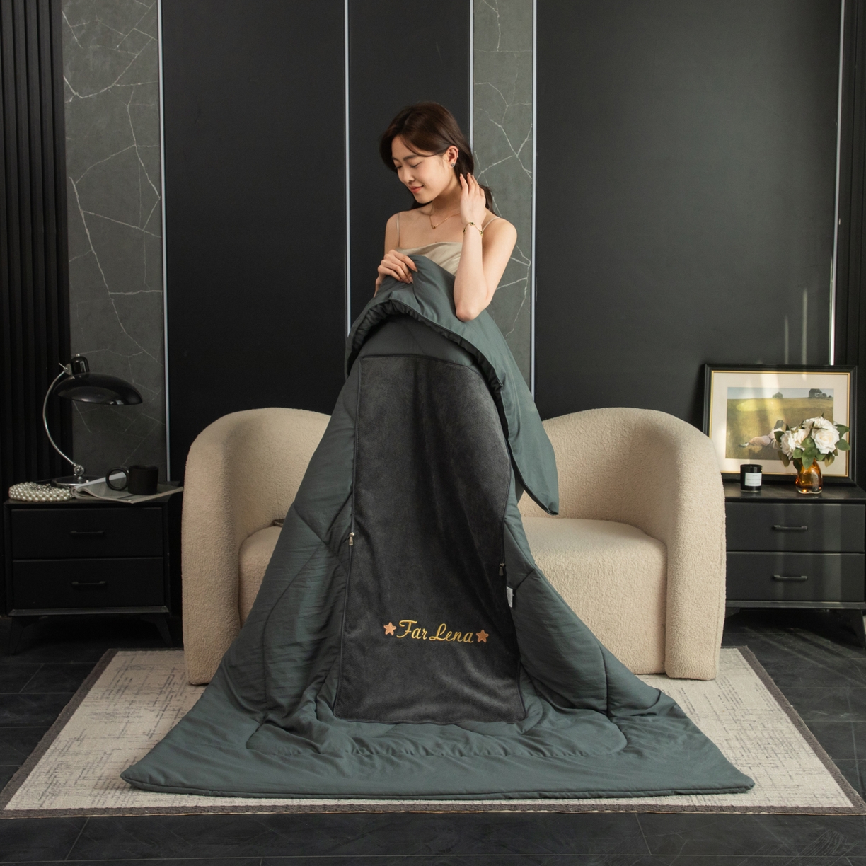 91家纺网 家纺一手货源 找家纺 雷娜家居 2026新款刺绣抱枕被简尚系列 简尚-简约灰