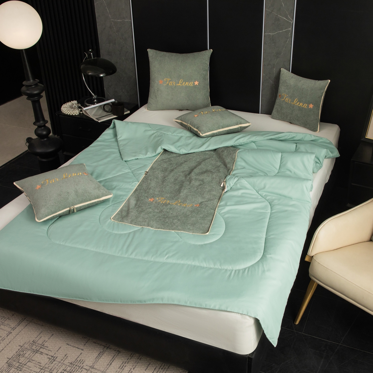 91家纺网 家纺一手货源 找家纺 雷娜家居 2026新款刺绣抱枕被简尚系列 简尚-琥珀