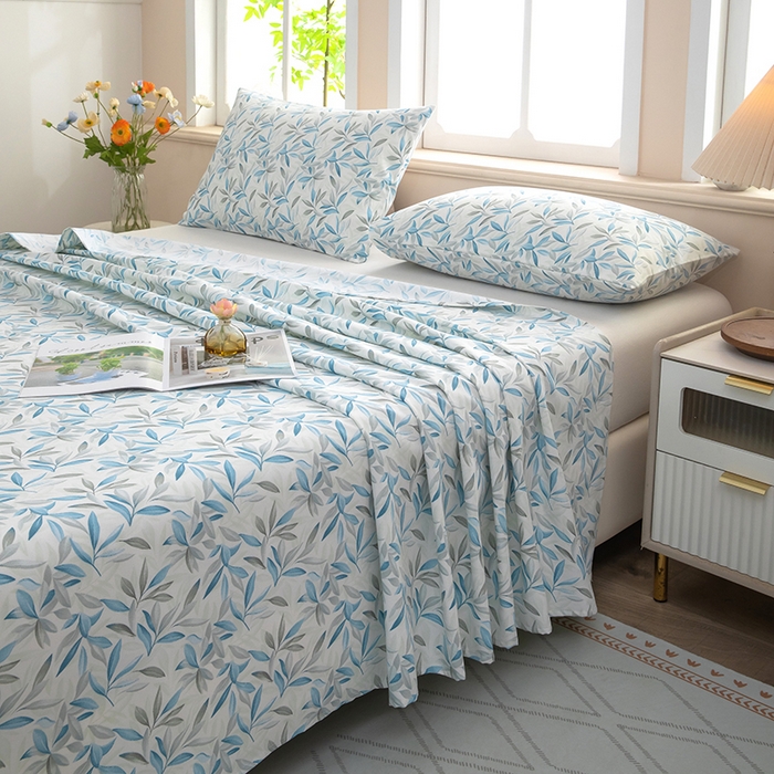 91家纺网 家纺一手货源 找家纺 帛洵家纺 2026新款A类原棉细纱印花老粗布凉席床单 幸运草