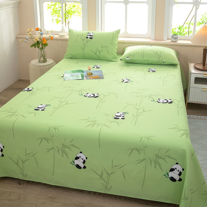 91家纺网 家纺一手货源 找家纺 帛洵家纺 2026新款A类原棉细纱印花老粗布凉席床单 熊猫报竹