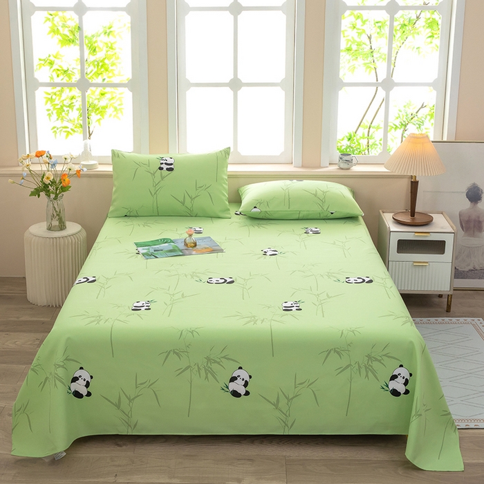 帛洵家纺 2026新款A类原棉细纱印花老粗布凉席床单 熊猫报竹