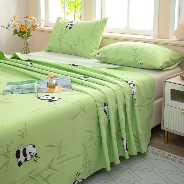 91家纺网 家纺一手货源 找家纺 帛洵家纺 2026新款A类原棉细纱印花老粗布凉席床单 熊猫报竹