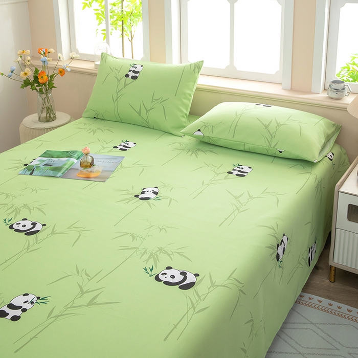 91家纺网 家纺一手货源 找家纺 帛洵家纺 2026新款A类原棉细纱印花老粗布凉席床单 熊猫报竹