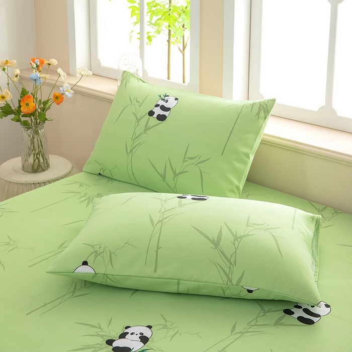 91家纺网 家纺一手货源 找家纺 帛洵家纺 2026新款A类原棉细纱印花老粗布凉席床单 熊猫报竹