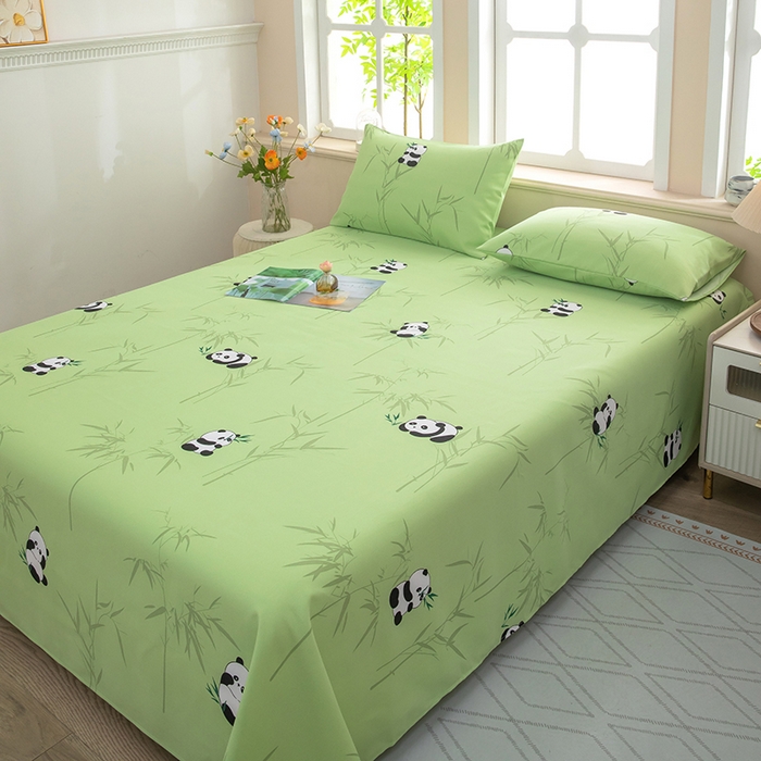 91家纺网 家纺一手货源 找家纺 帛洵家纺 2026新款A类原棉细纱印花老粗布凉席床单 熊猫报竹