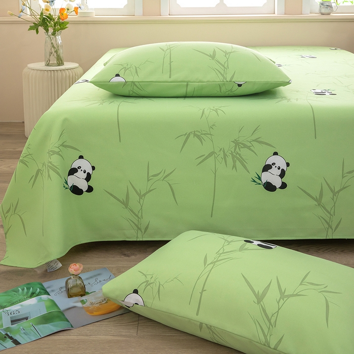 91家纺网 家纺一手货源 找家纺 帛洵家纺 2026新款A类原棉细纱印花老粗布凉席床单 熊猫报竹