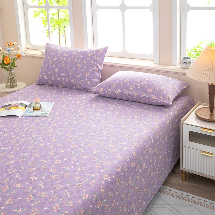 91家纺网 家纺一手货源 找家纺 帛洵家纺 2026新款A类原棉细纱印花老粗布凉席床单 紫雾小蔷薇