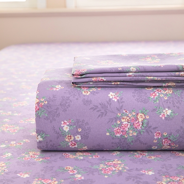 91家纺网 家纺一手货源 找家纺 帛洵家纺 2026新款A类原棉细纱印花老粗布凉席床单 紫雾小蔷薇