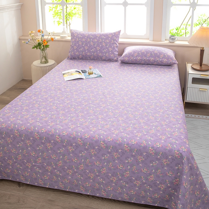 91家纺网 家纺一手货源 找家纺 帛洵家纺 2026新款A类原棉细纱印花老粗布凉席床单 紫雾小蔷薇