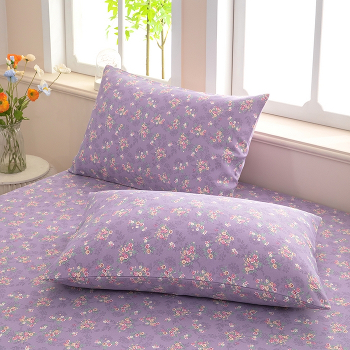 91家纺网 家纺一手货源 找家纺 帛洵家纺 2026新款A类原棉细纱印花老粗布凉席床单 紫雾小蔷薇