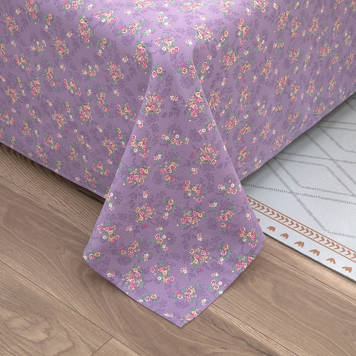 91家纺网 家纺一手货源 找家纺 帛洵家纺 2026新款A类原棉细纱印花老粗布凉席床单 紫雾小蔷薇