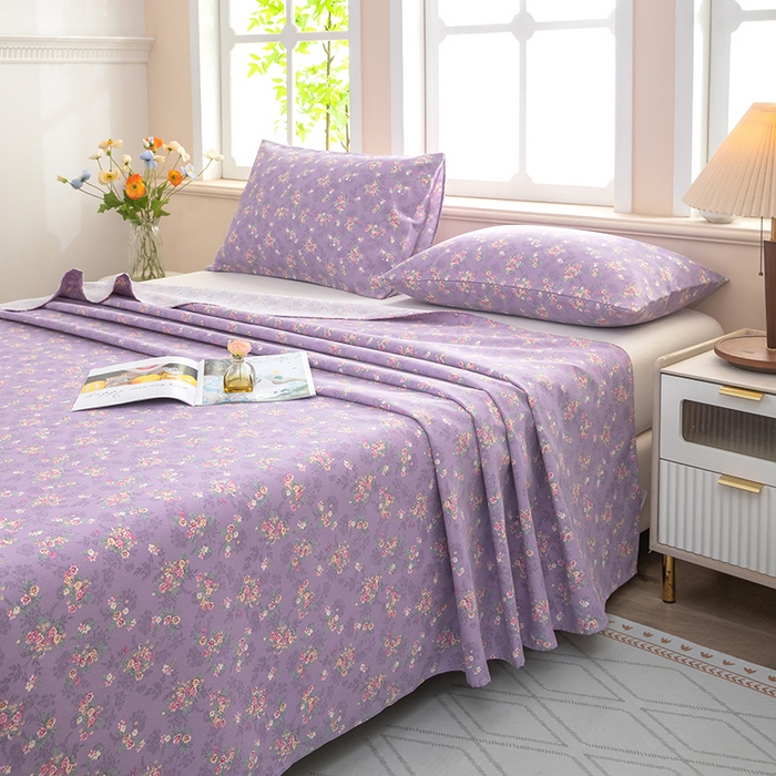 91家纺网 家纺一手货源 找家纺 帛洵家纺 2026新款A类原棉细纱印花老粗布凉席床单 紫雾小蔷薇