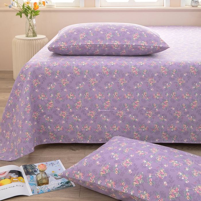 91家纺网 家纺一手货源 找家纺 帛洵家纺 2026新款A类原棉细纱印花老粗布凉席床单 紫雾小蔷薇