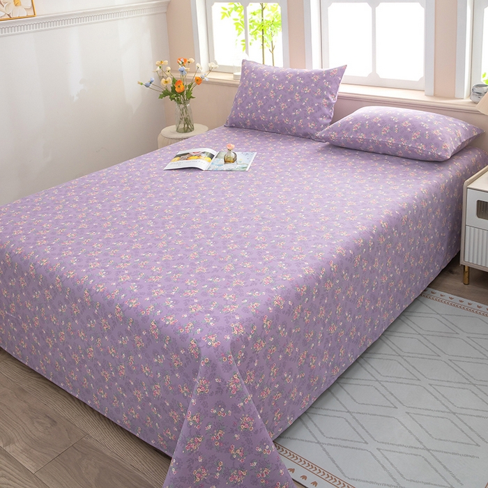 91家纺网 家纺一手货源 找家纺 帛洵家纺 2026新款A类原棉细纱印花老粗布凉席床单 紫雾小蔷薇