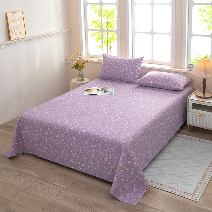 91家纺网 家纺一手货源 找家纺 帛洵家纺 2026新款A类原棉细纱印花老粗布凉席床单 紫雾小蔷薇