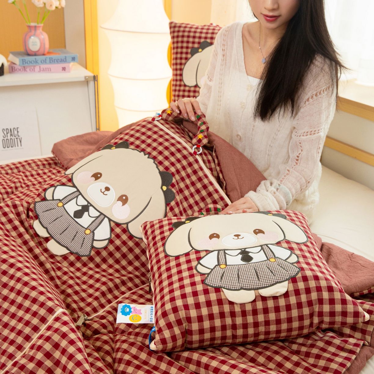 91家纺网 家纺一手货源 找家纺 （总）雷娜家居 2026新款全棉纯棉色织羞羞狗抱枕被