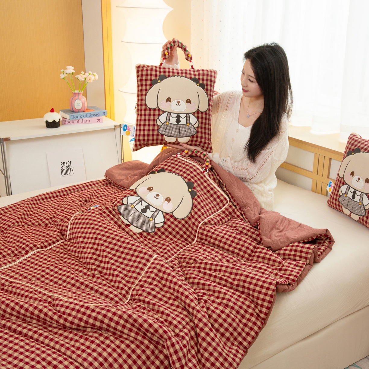 91家纺网 家纺一手货源 找家纺 （总）雷娜家居 2026新款全棉纯棉色织羞羞狗抱枕被