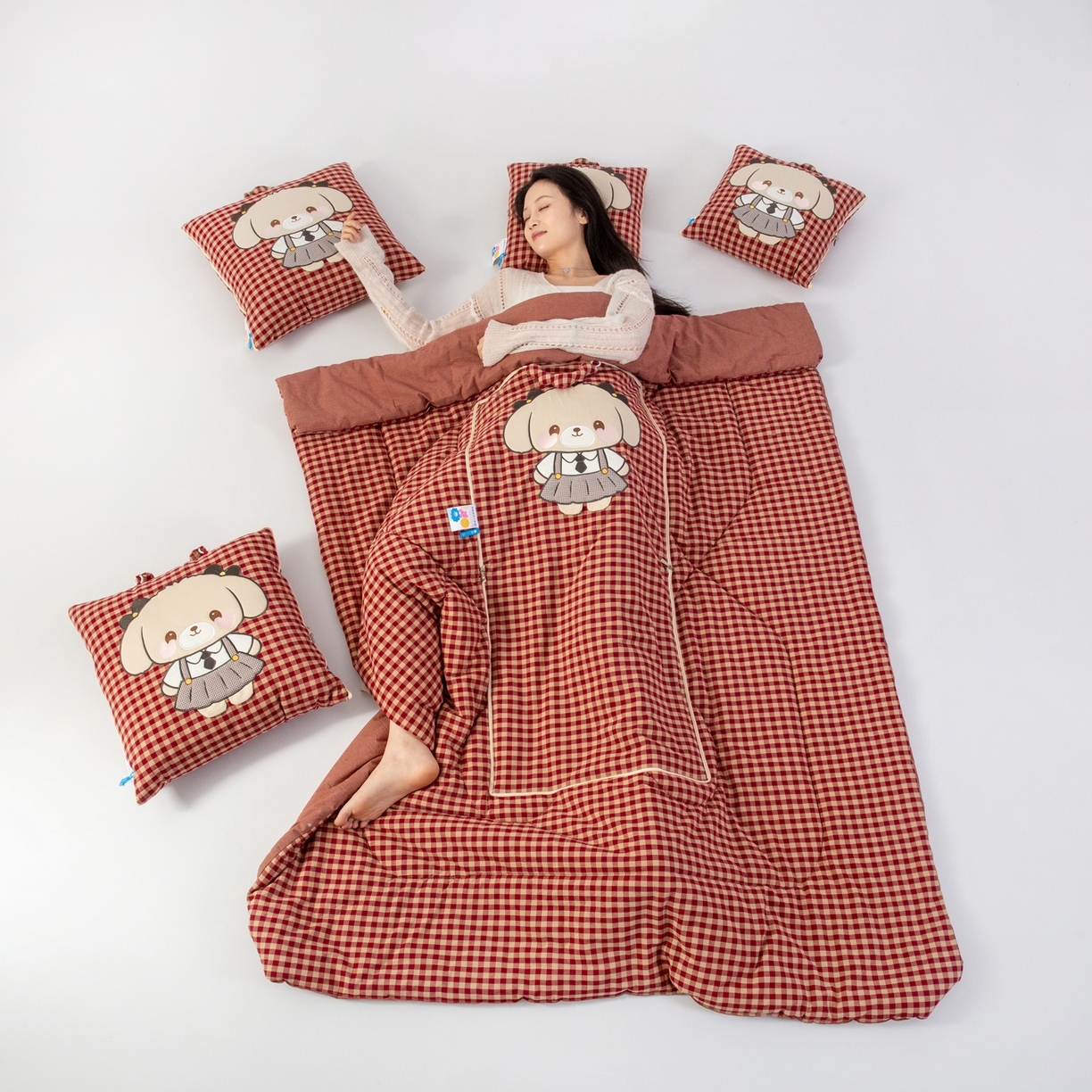 91家纺网 家纺一手货源 找家纺 （总）雷娜家居 2026新款全棉纯棉色织羞羞狗抱枕被