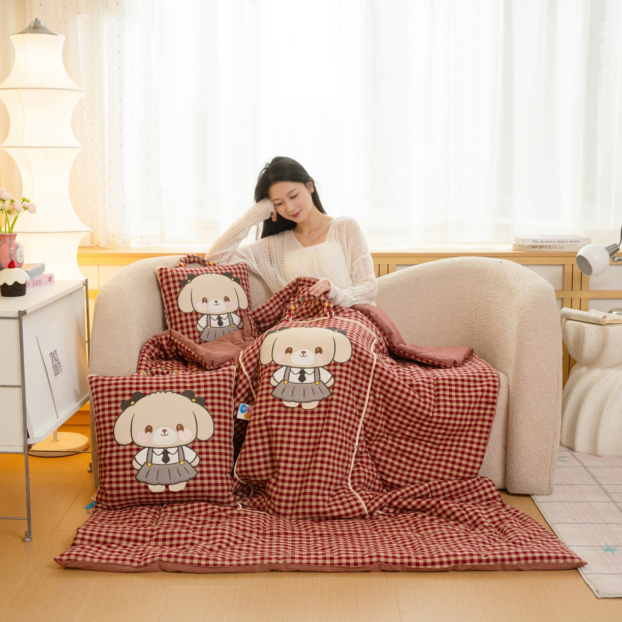 91家纺网 家纺一手货源 找家纺 （总）雷娜家居 2026新款全棉纯棉色织羞羞狗抱枕被