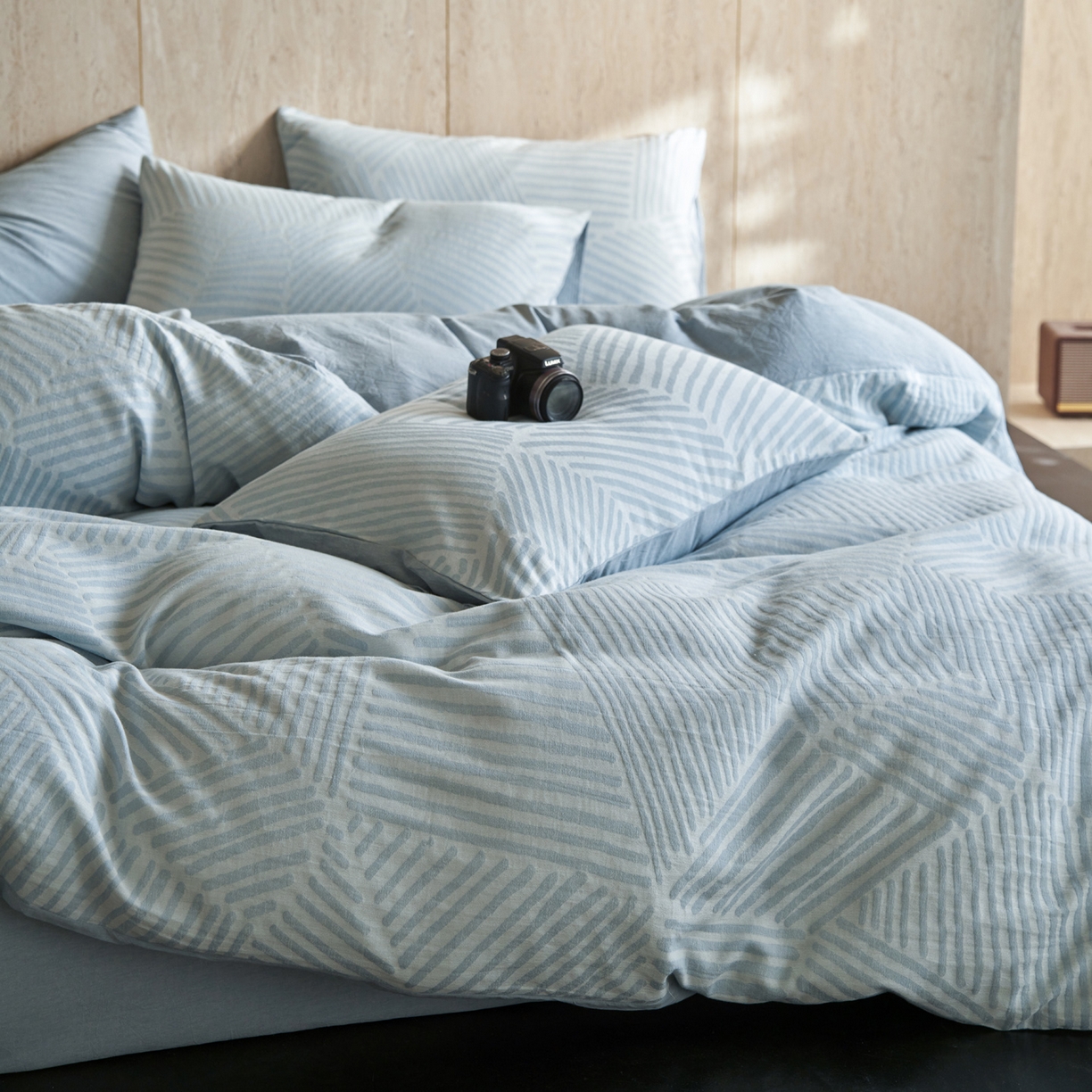 91家纺网 家纺一手货源 找家纺 如一 2026春夏新款色织提花全棉纯棉水洗棉四件套 序章-蓝