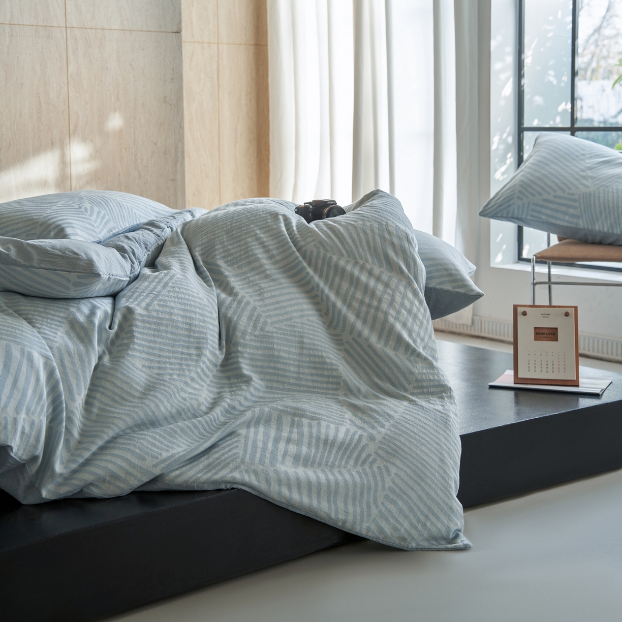 91家纺网 家纺一手货源 找家纺 如一 2026春夏新款色织提花全棉纯棉水洗棉四件套 序章-蓝