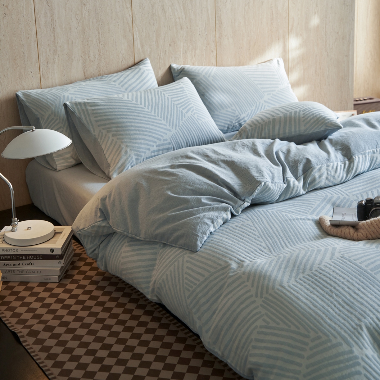 91家纺网 家纺一手货源 找家纺 如一 2026春夏新款色织提花全棉纯棉水洗棉四件套 序章-蓝