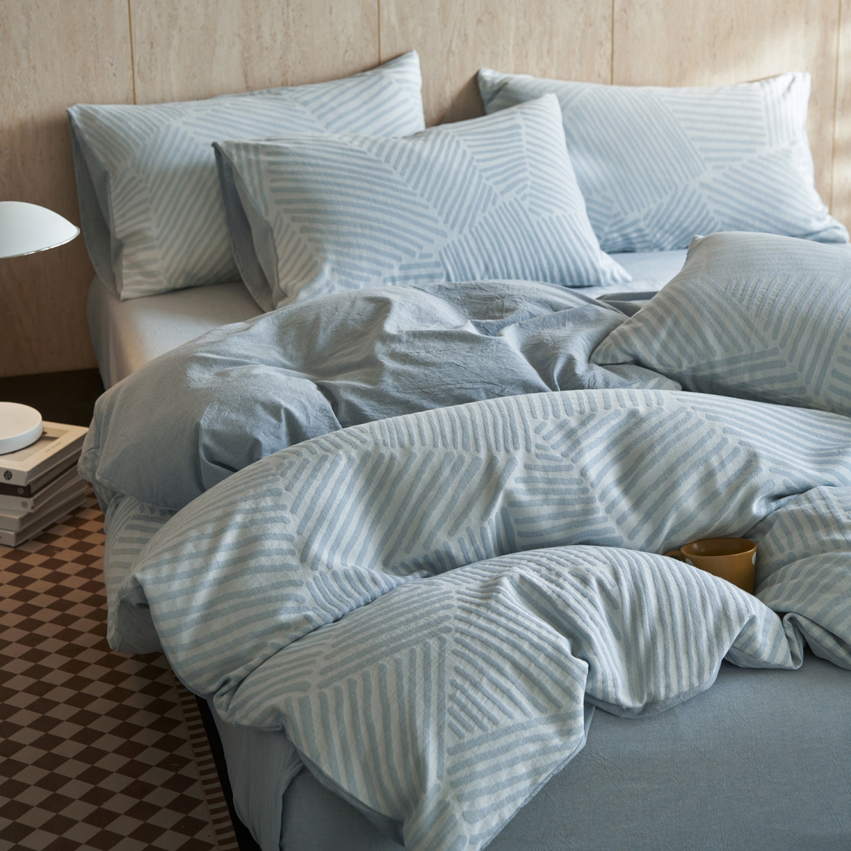 91家纺网 家纺一手货源 找家纺 如一 2026春夏新款色织提花全棉纯棉水洗棉四件套 序章-蓝