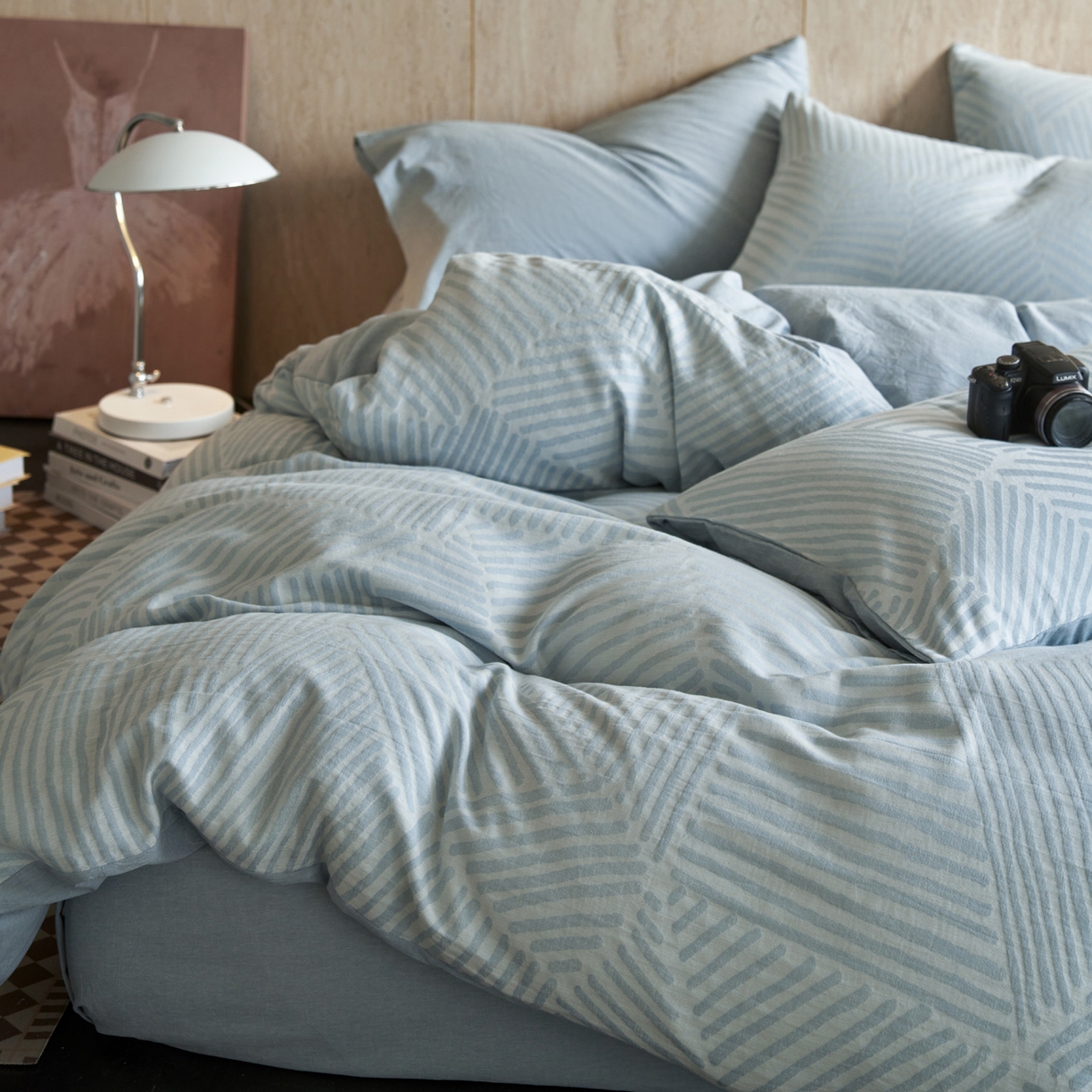 91家纺网 家纺一手货源 找家纺 如一 2026春夏新款色织提花全棉纯棉水洗棉四件套 序章-蓝