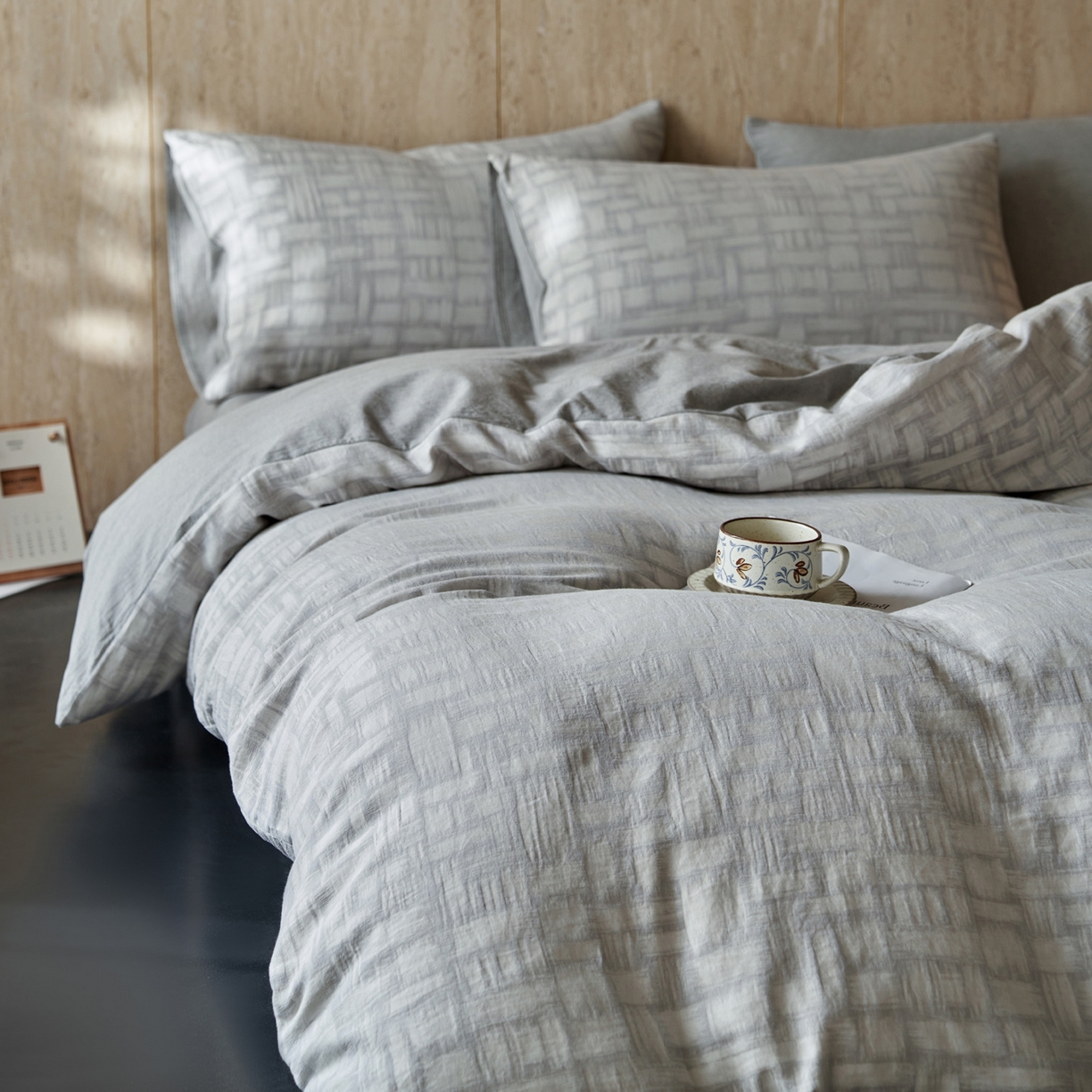 如一 2026春夏新款色织提花全棉纯棉水洗棉四件套 浮光-灰