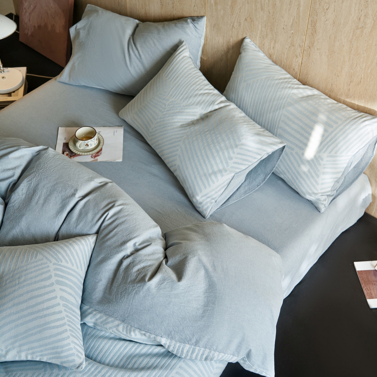 91家纺网 家纺一手货源 找家纺 如一 2026春夏新款色织提花全棉纯棉水洗棉四件套 序章-蓝