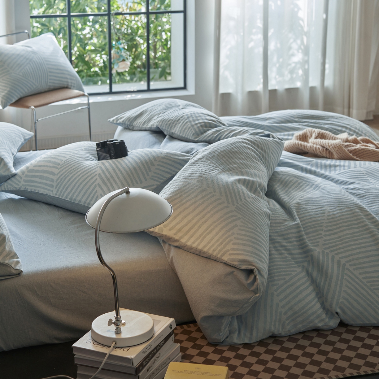 91家纺网 家纺一手货源 找家纺 如一 2026春夏新款色织提花全棉纯棉水洗棉四件套 序章-蓝