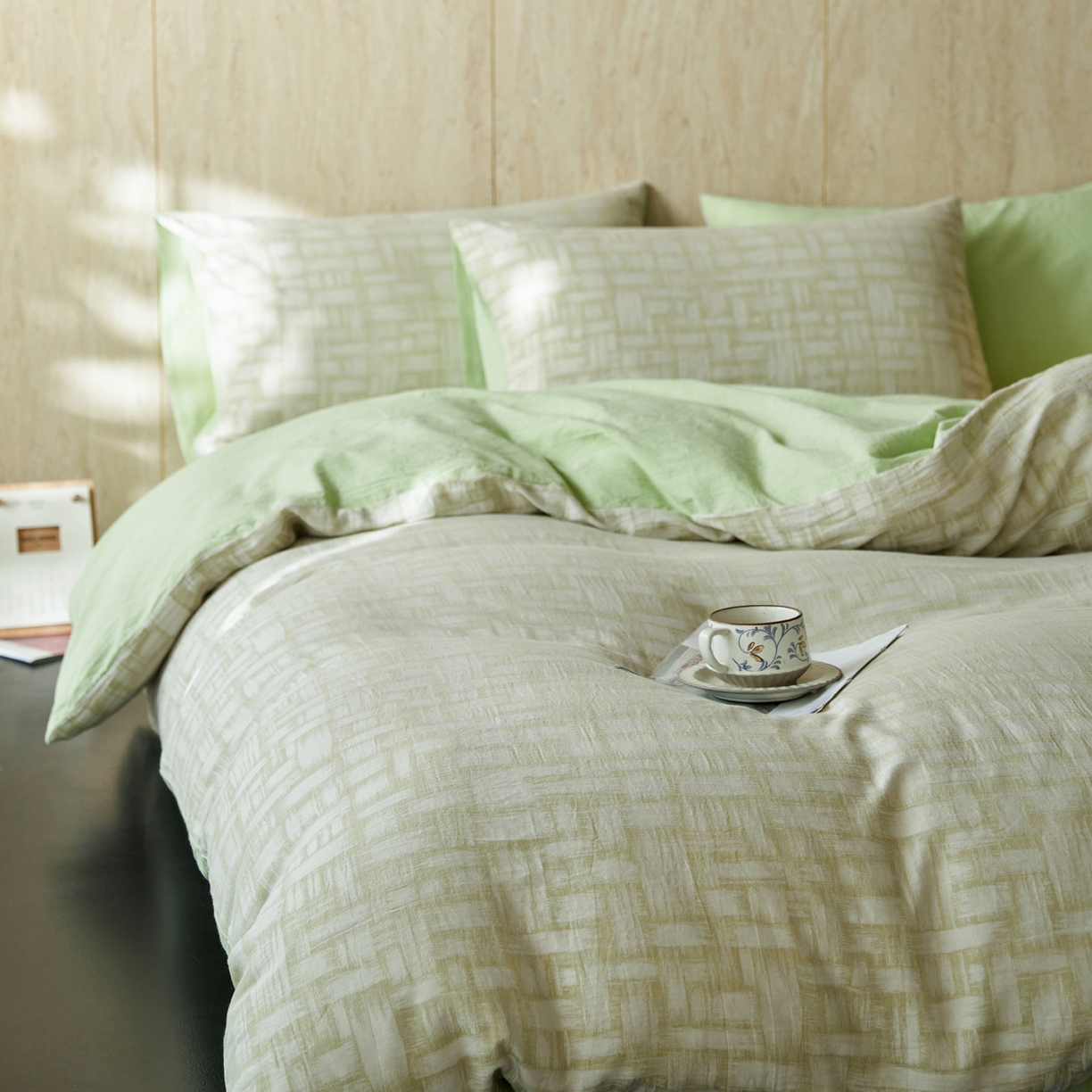 如一 2026春夏新款色织提花全棉纯棉水洗棉四件套 浮光-绿