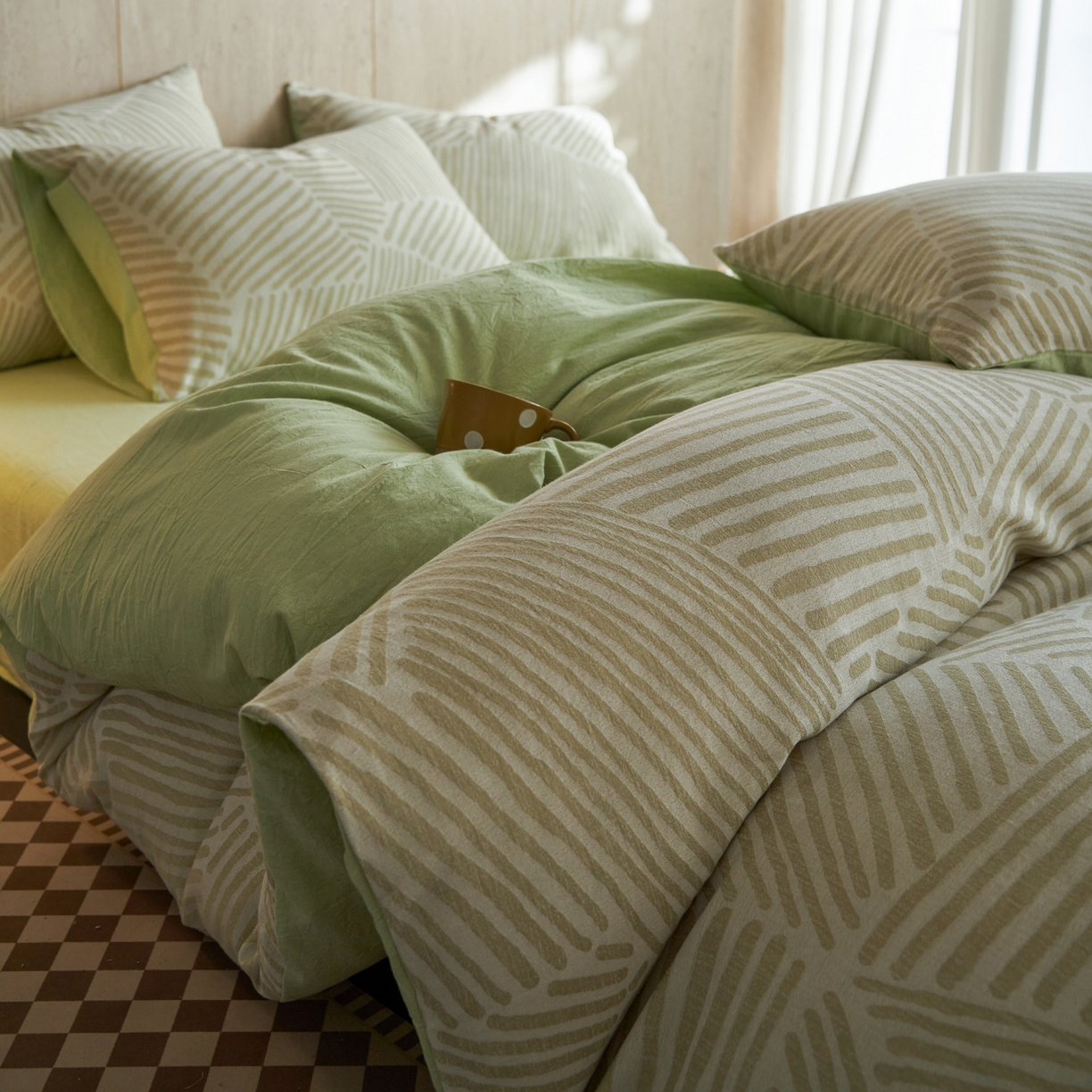 91家纺网 家纺一手货源 找家纺 如一 2026春夏新款色织提花全棉纯棉水洗棉四件套 序章-绿