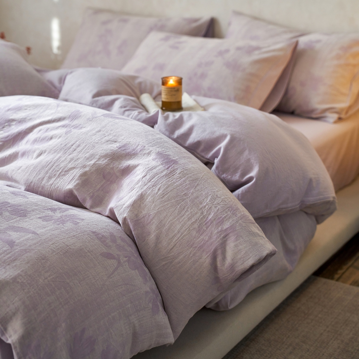 91家纺网 家纺一手货源 找家纺 如一 2026春夏新款色织提花全棉纯棉水洗棉四件套 兰序-紫