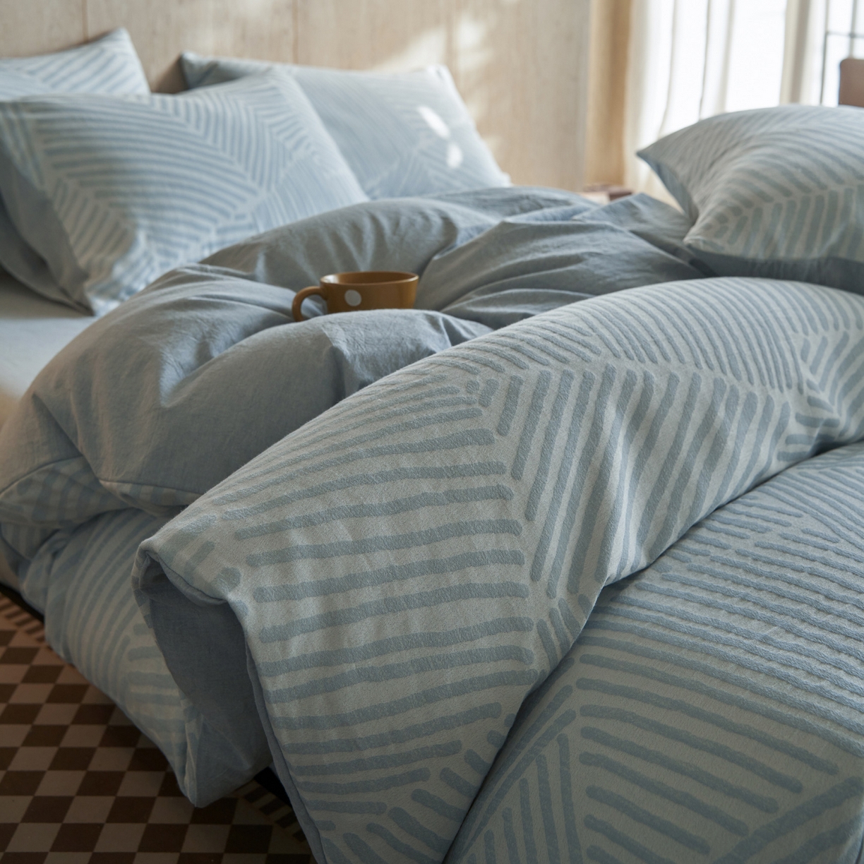 91家纺网 家纺一手货源 找家纺 如一 2026春夏新款色织提花全棉纯棉水洗棉四件套 序章-蓝