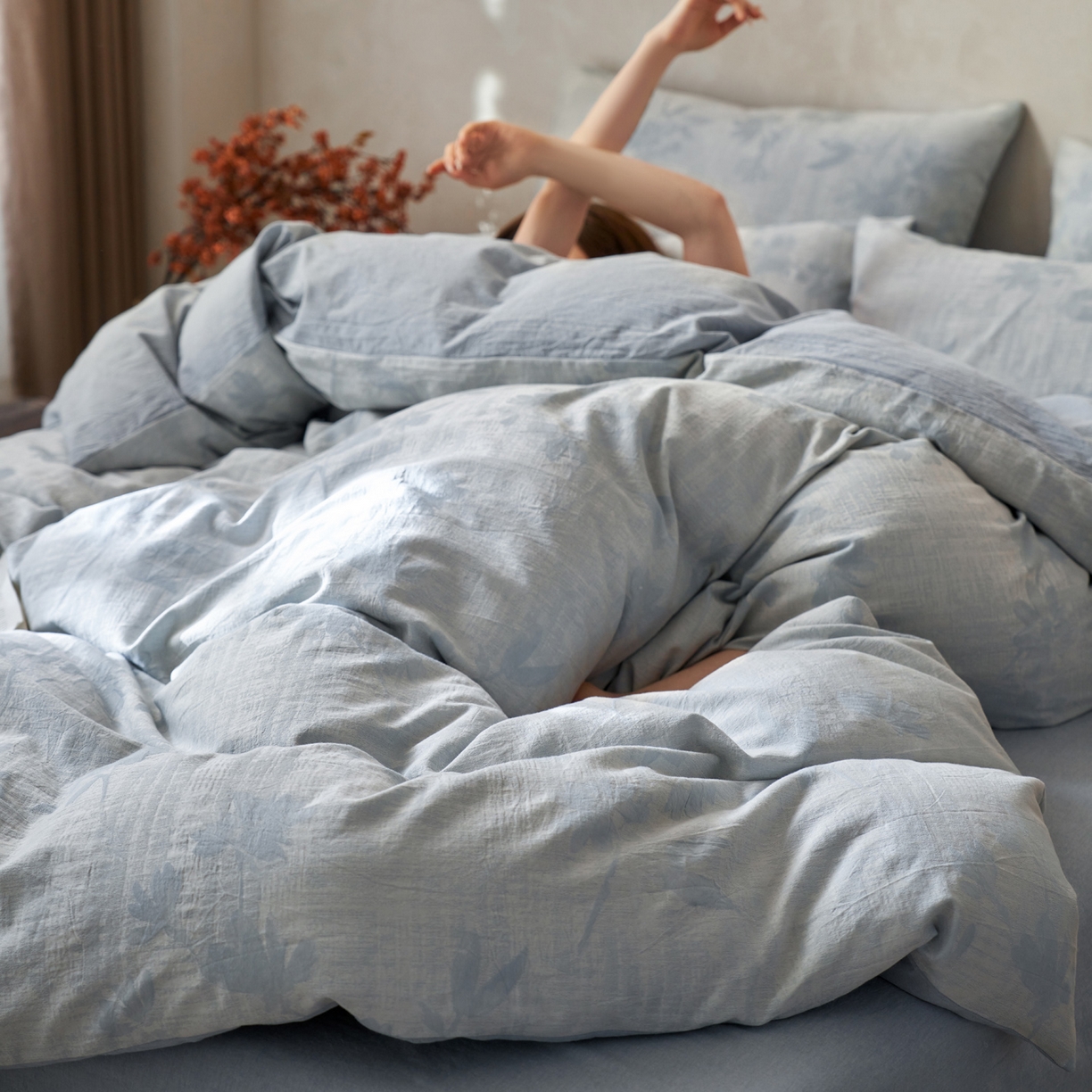 91家纺网 家纺一手货源 找家纺 如一 2026春夏新款色织提花全棉纯棉水洗棉四件套 兰序-蓝