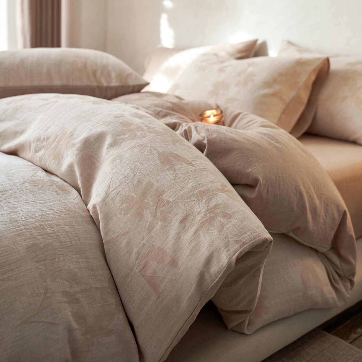 91家纺网 家纺一手货源 找家纺 如一 2026春夏新款色织提花全棉纯棉水洗棉四件套 兰序-咖