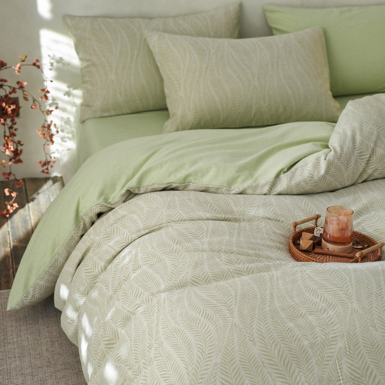 如一 2026春夏新款色织提花全棉纯棉水洗棉四件套 叶笙-绿