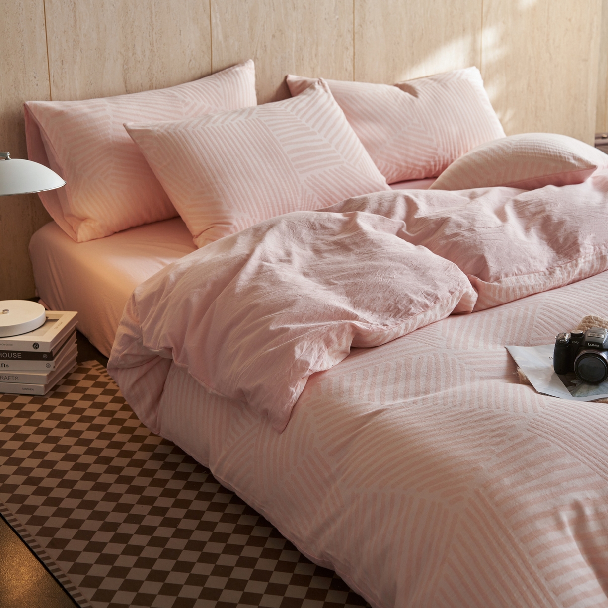 91家纺网 家纺一手货源 找家纺 如一 2026春夏新款色织提花全棉纯棉水洗棉四件套 序章-粉