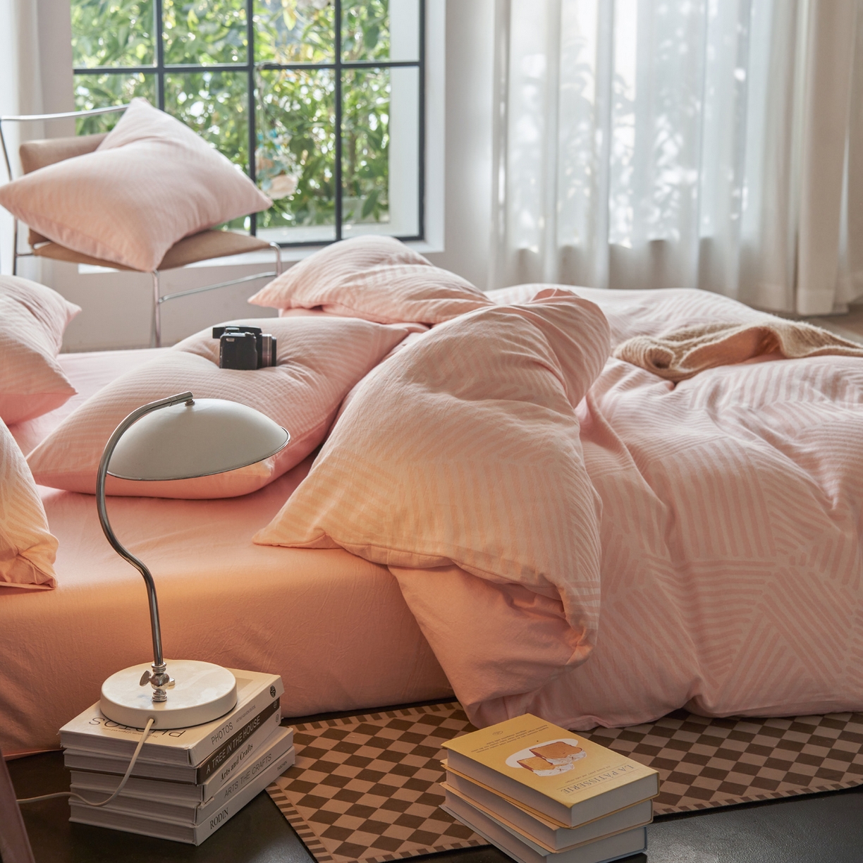 91家纺网 家纺一手货源 找家纺 如一 2026春夏新款色织提花全棉纯棉水洗棉四件套 序章-粉