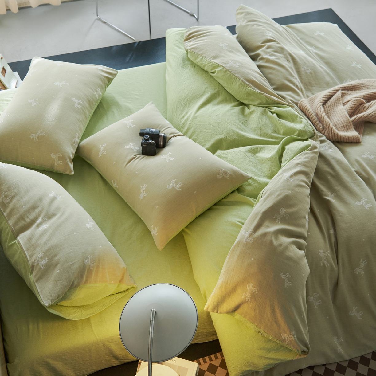 91家纺网 家纺一手货源 找家纺 如一 2026春夏新款色织提花全棉纯棉水洗棉四件套 骏影-绿