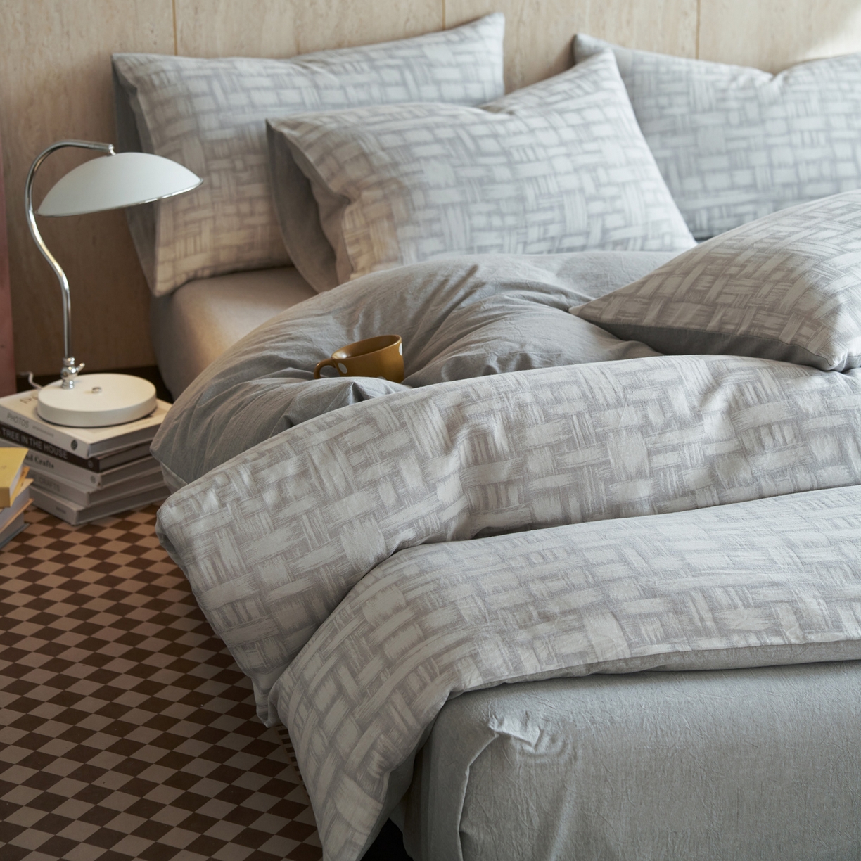 91家纺网 家纺一手货源 找家纺 如一 2026春夏新款色织提花全棉纯棉水洗棉四件套 浮光-灰