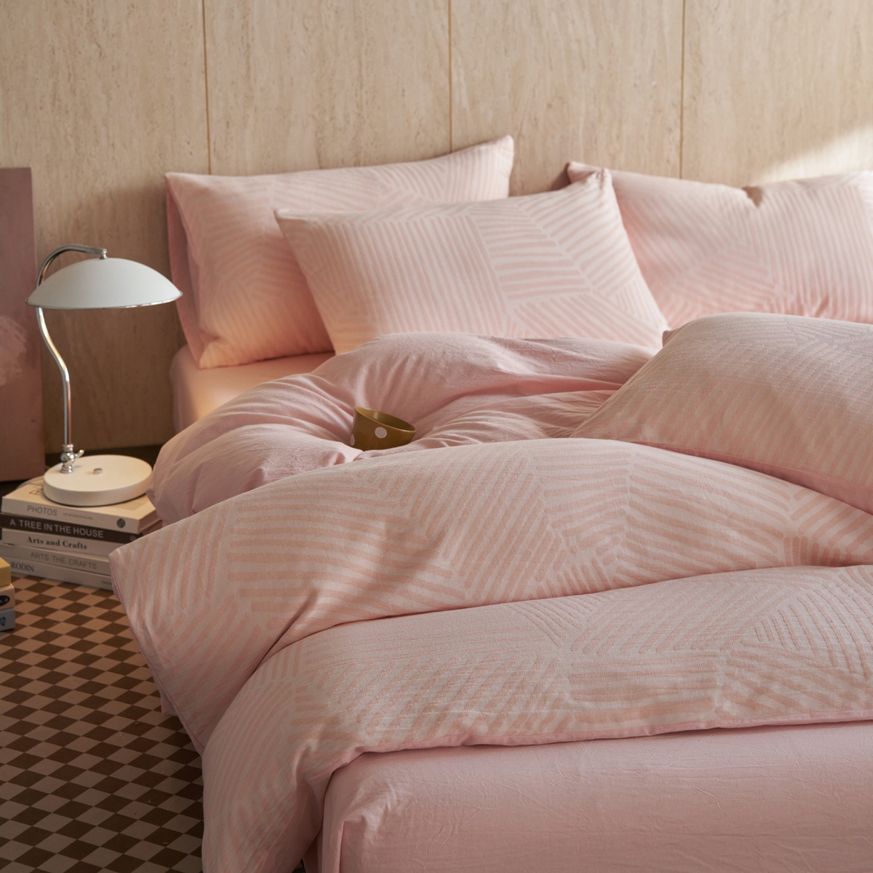 91家纺网 家纺一手货源 找家纺 如一 2026春夏新款色织提花全棉纯棉水洗棉四件套 序章-粉