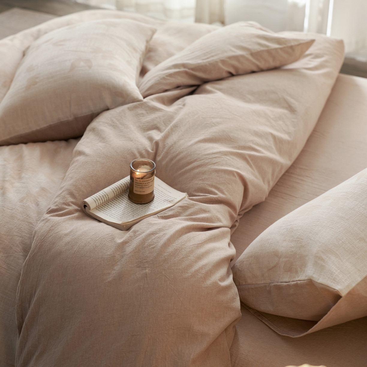 91家纺网 家纺一手货源 找家纺 如一 2026春夏新款色织提花全棉纯棉水洗棉四件套 兰序-咖