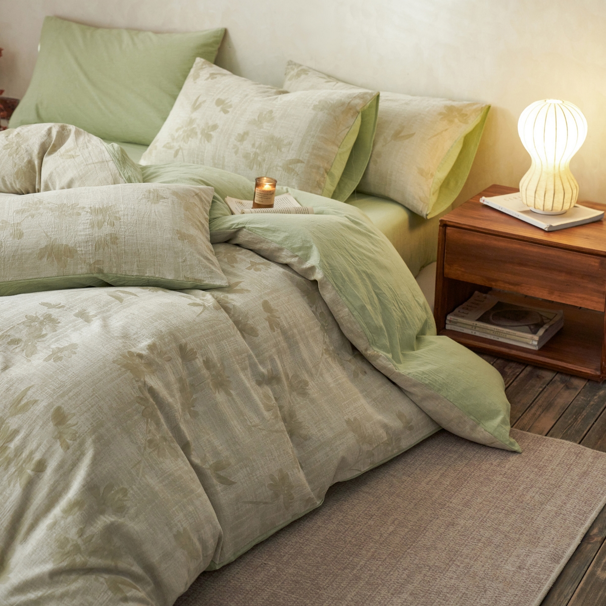 91家纺网 家纺一手货源 找家纺 如一 2026春夏新款色织提花全棉纯棉水洗棉四件套 兰序-绿