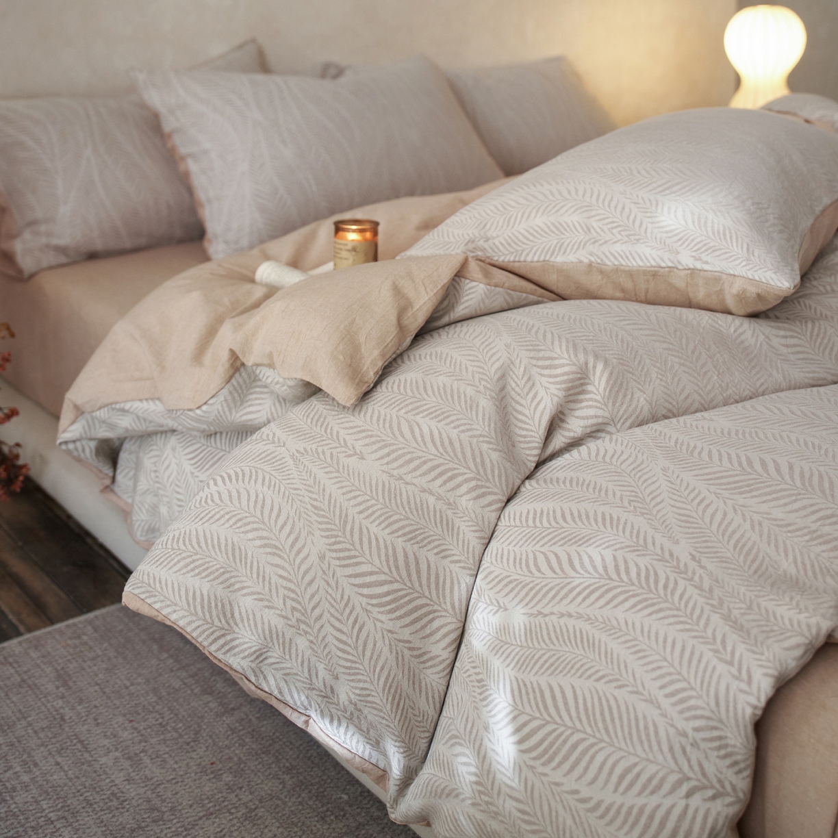 91家纺网 家纺一手货源 找家纺 如一 2026春夏新款色织提花全棉纯棉水洗棉四件套 叶笙-咖