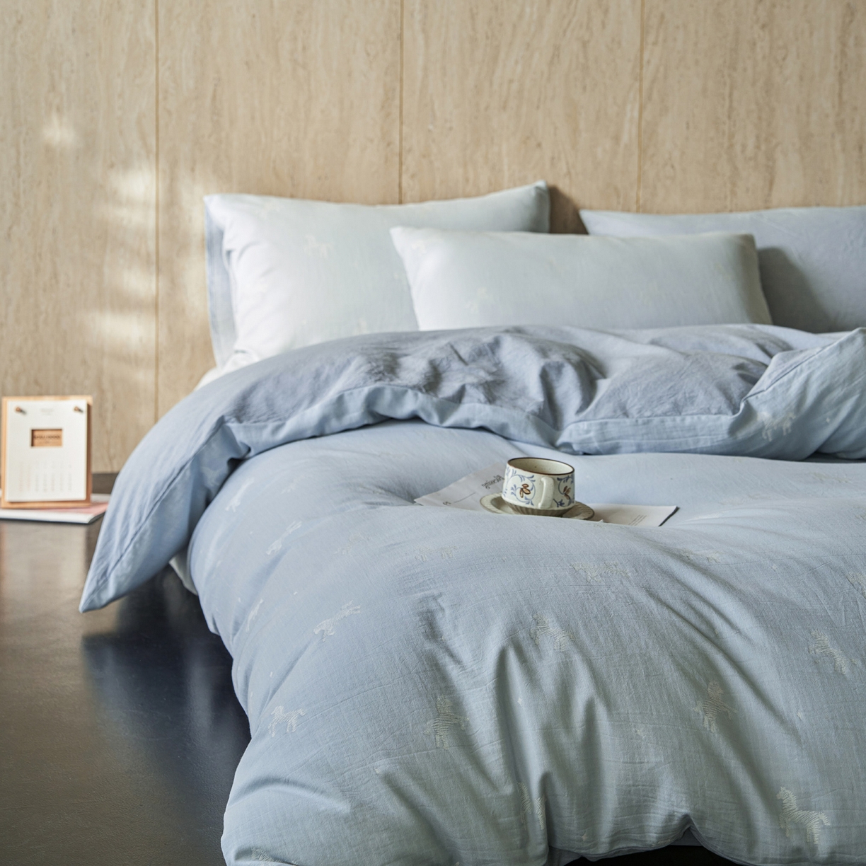 如一 2026春夏新款色织提花全棉纯棉水洗棉四件套 骏影-蓝