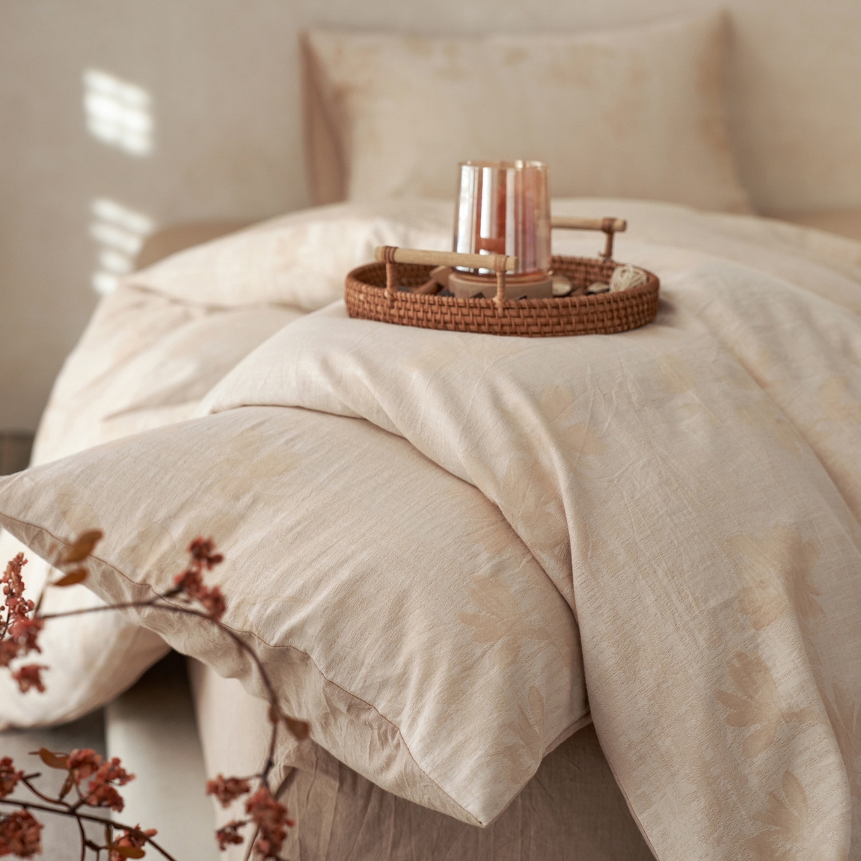 91家纺网 家纺一手货源 找家纺 如一 2026春夏新款色织提花全棉纯棉水洗棉四件套 兰序-咖