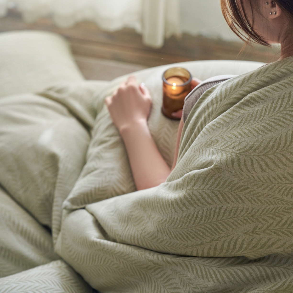 91家纺网 家纺一手货源 找家纺 如一 2026春夏新款色织提花全棉纯棉水洗棉四件套 叶笙-绿